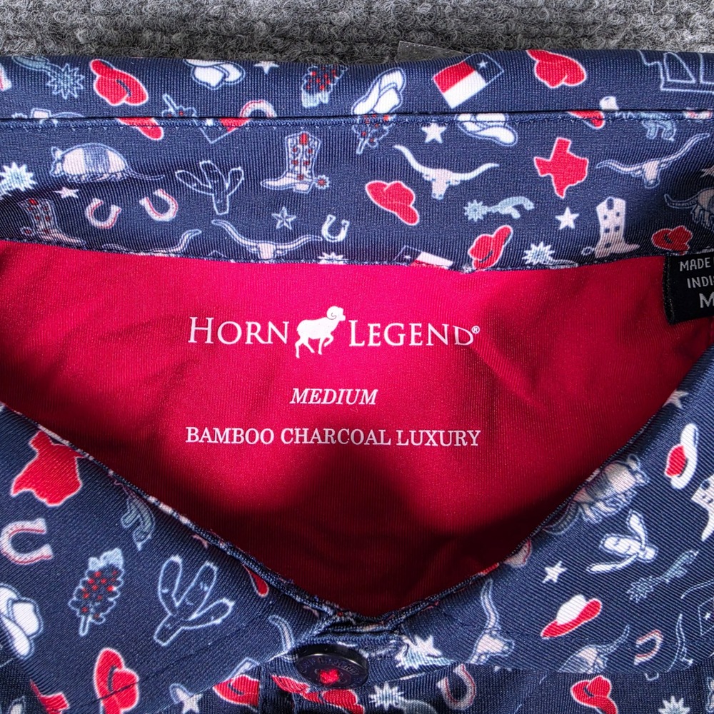 Horn Legend Polo Shirt Mens M Navy Texas Print Bamboo Charcoal Luxury NWT - Picture 3 of 7